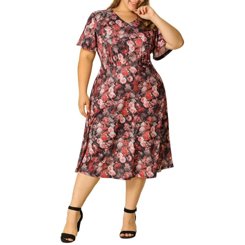 Agnes Orinda Dress Floral Midi 1X Curvy Chic Vacation Cottagecore grandmacore